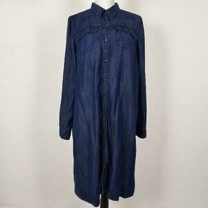 Loft Dress Womens Large Blue Shirt Button Up Oversized Chambray Flap Pockets